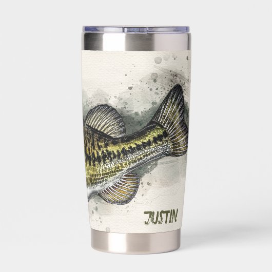 Gourde Isotherme Poisson de basse couleur aquarelle personnalisé (Couvercle)