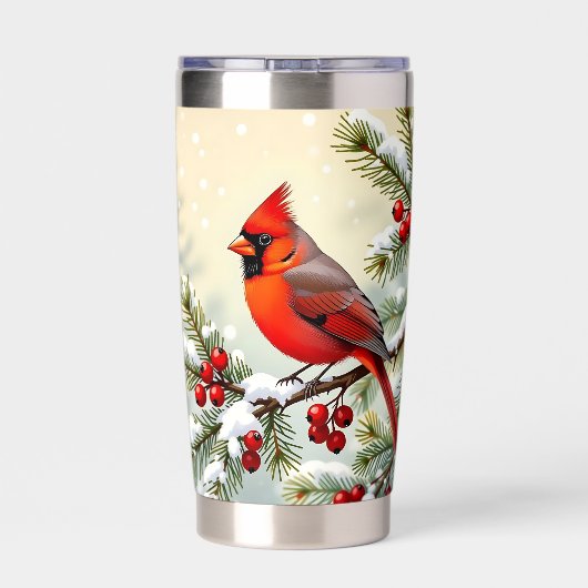 Gourde Isotherme Pretty Christmas Cardinal and Pine Branches (Couvercle)