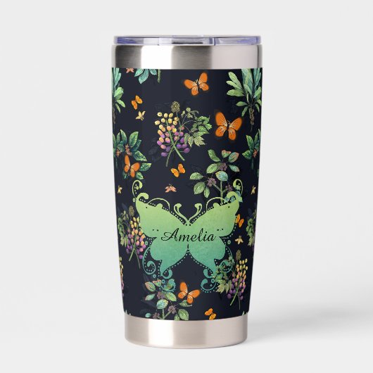 Gourde Isotherme Pretty Personalised Dark Floral Butterfly Pattern (Extérieur)
