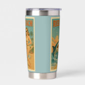 Gourde Isotherme Reel Beach Shark Fishing Pin-Up Retro Coastal Art (Gauche)