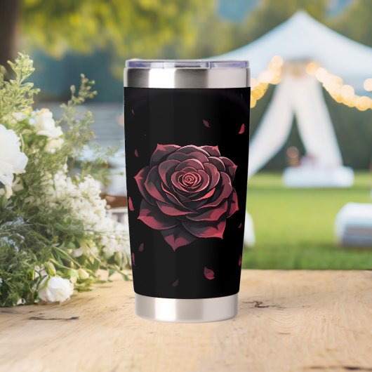 Gourde Isotherme Rose Écarlate Éternelle - Noir Gothique (Mariage (pivotée))