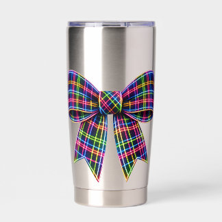 Gourde Isotherme Ruban Tartan à Nœud Néon Rose Écossais Mignon