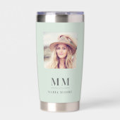 Gourde Isotherme Sage vert photo monogramme nom initiales (Extérieur)