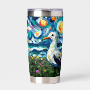 Gourde Isotherme Seagull Van Gogh Style Plage Sky Blue Turquoise