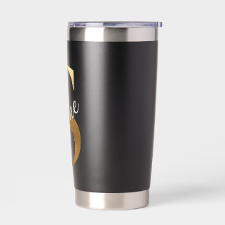 Gourde Isotherme Shine S, Black Insulated Tumbler, Gold Monogram