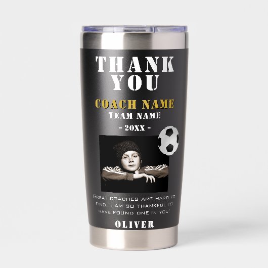 Gourde Isotherme Soccer Football Sports Photo Thank you Coach (Extérieur)