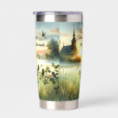 Gourde Isotherme Sunrise Church with Birds in Misty Meadow (Gauche)