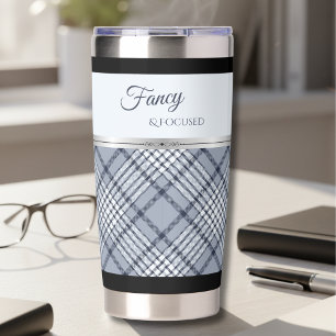 Gourde Isotherme Tasse de voyage bleue à carreaux tendance et éléga