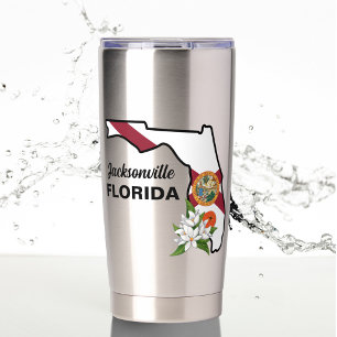 Gourde Isotherme Texte personnalisé Floride Drapeau & Fleur Orange 