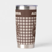 Gourde Isotherme Thanksgiving Turkey Brown & Tan Plaid Name (Gauche)