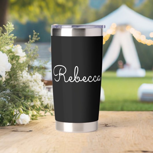 Gourde Isotherme Tout nom | Script blanc modifiable Cool sur noir (Mariage)