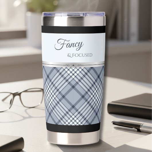 Gourde Isotherme Trendy Blue Plaid Fancy and Focused Travel Mug