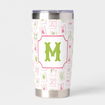 Tuiles de Mahjong à l'aquarelle rose et verte avec