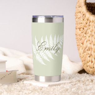 Gourde Isotherme Vert Sauge Clair Fern Blanc Votre Nom Argent