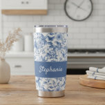 Gourde Isotherme Vintage Blue Floral Toile Monogram<br><div class="desc">Elevate your style with this gorgeous blue toile floral insulated water tumbler, personalized just for you! Featuring a timeless blue and white toile-style botanical pattern that evokes classic elegance, this design is as beautiful as it is functional. The rich blue panel is customized with a graceful script, making it a...</div>
