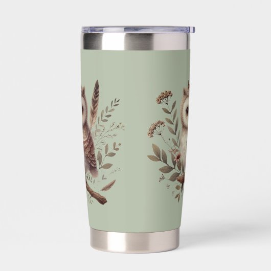 Gourde Isotherme Whimsical Woodland Owl Botanical Illustration (Gauche)