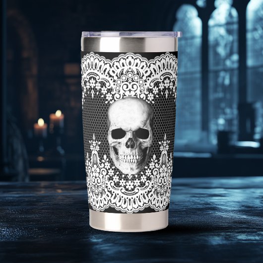 Gourde Isotherme White Lace Gothic Skull