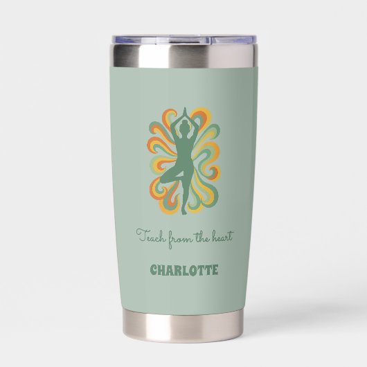 Gourde Isotherme Yoga instructor retro swirls name quote sage green (Extérieur)