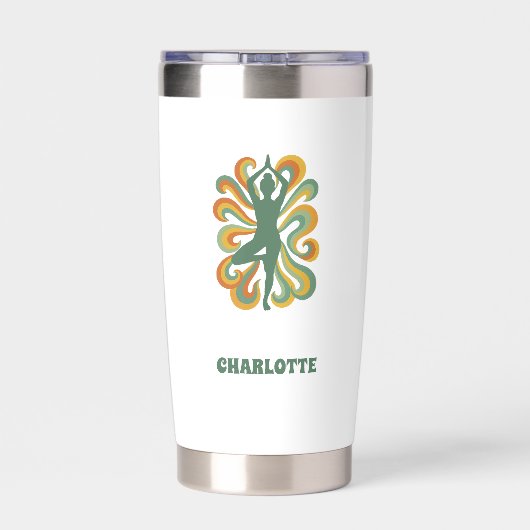 Gourde Isotherme Yoga pose retro swirls name (Couvercle)