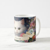 Gourgeous Chat Blanc Et Fleurs Fille Mug Personnal (Devant droit)