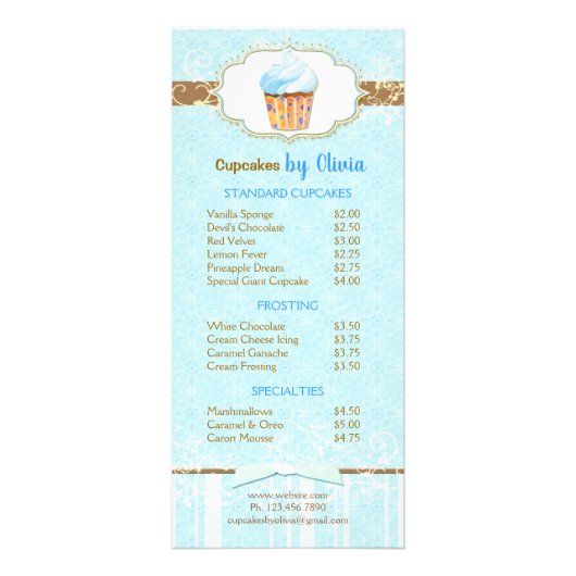 Gourmet Bakery Cupcake prijslijst Reclamekaart (Voorkant)