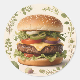 Gourmet Cheeseburger Illustration Ronde Sticker