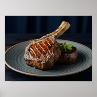 Gourmet Gegrilde Runder Steak met Elegante Braands Poster