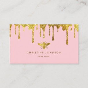 goutte de miel abeille sur carte de visite rose pa