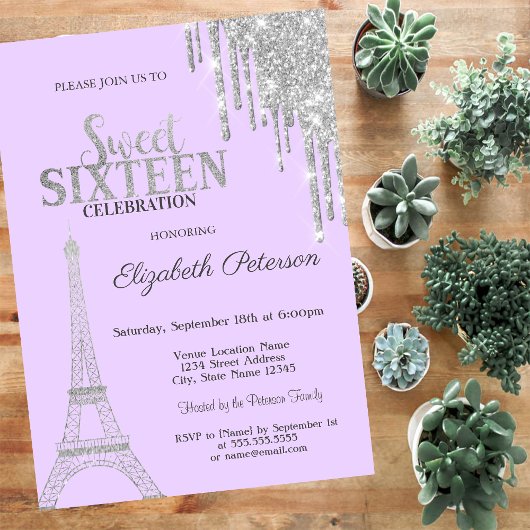 Gouttes de paillettes argentées, Invitation pour u