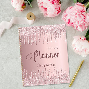 Gouttes de paillettes rose blush nom script 2023