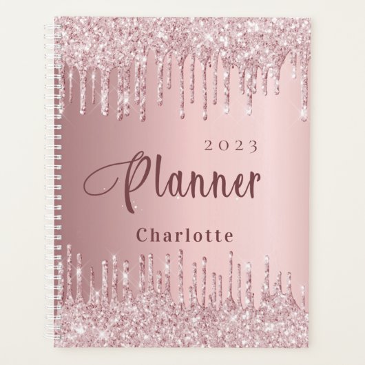 Gouttes de paillettes rose blush nom script 2023 (Devant)