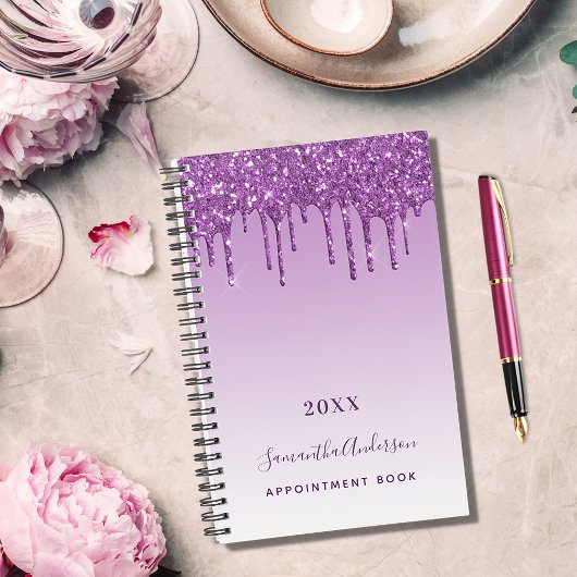 Gouttes violettes monogramme nom lavande