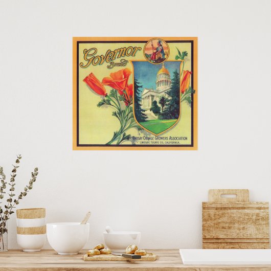 Gouverneur Sinaasappel LabelLindsay, CA Poster (Keuken)
