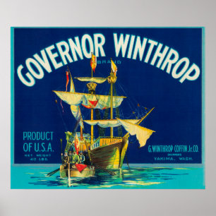 Gouverneur Winthrop Apple Label (blauw) - Yakima,  Poster