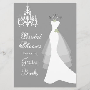 Gown, kroonluchter op grijze bridal Shower Invitat Kaart
