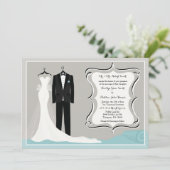 Gown & Tuxedo bruiloft of koppels douche uitnodigi Kaart (Staand voorkant)