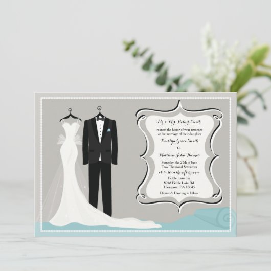 Gown & Tuxedo bruiloft of koppels douche uitnodigi Kaart (Staand voorkant)