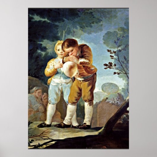 Goya - Kinderen die ballonnen opblazen Poster (Voorkant)