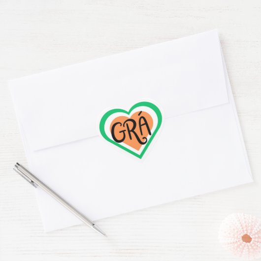 Grá - Irish Love design - Irish Language Hart Sticker (Envelop)