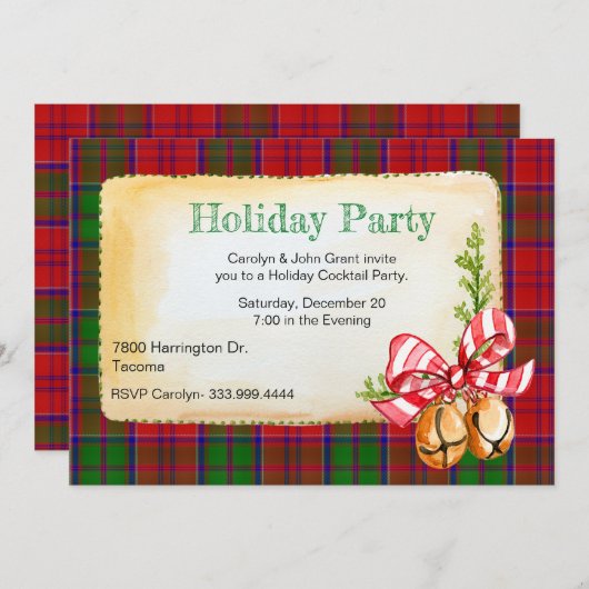 Gra Tartan Plaid Custom Christmas Party Invitation (Devant / Derrière)