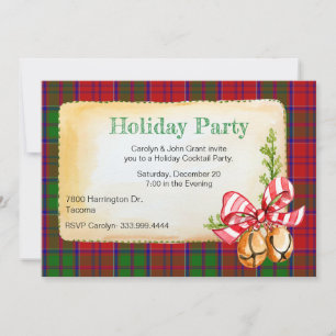 Gra Tartan Plaid Custom Christmas Party Invitation