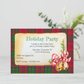 Gra Tartan Pset Aangepast kerstfeest uitnodiging (Staand voorkant)