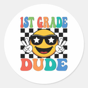 Graad 1 Kerel Eerste Klas 1e Eerste Dag Jongen Ter Ronde Sticker