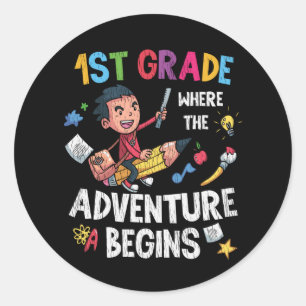 Graad 1 Waar Avontuur Begint Terug naar School Ronde Sticker