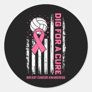 Graaf voor Cure Pink Ribbon Volleybal Borstkanker Ronde Sticker