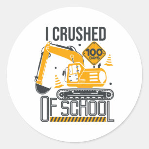 Graafmachine Bouw 100e Dag Schoolkinderen Jongen Ronde Sticker