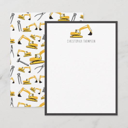 Graafmachine Bouwtrucks Gereedschap Kinderen Notitiekaartje (Voorkant / Achterkant)