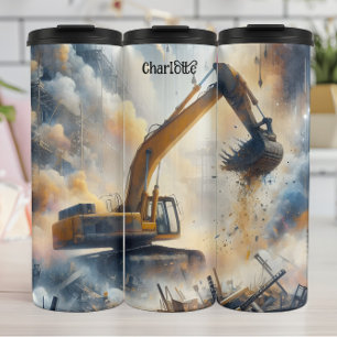 Graafmachine macht: bouw, stof, lucht thermosbeker