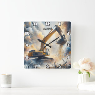 Graafmachine macht: bouw, stof, lucht vierkante klok