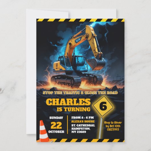 Graafmachine Onder Constructie Verjaardagsfeestje Kaart (Voorkant)